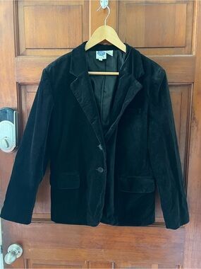 Vintage Y2K Black Velvet Blazer | Jacket Velvet Career Goth Dark Academia Medium